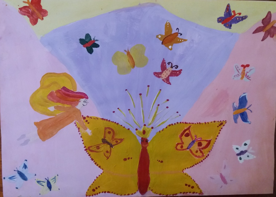 Детский рисунок - мой радужный сон  страна бабочек