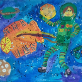 Рисунок "Зеленый космонавт" на конкурс "Конкурс детского рисунка “Таинственный космос - 2018”"