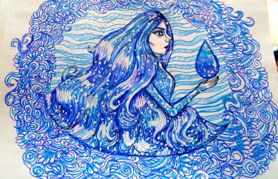 Детский рисунок - Девушка вода