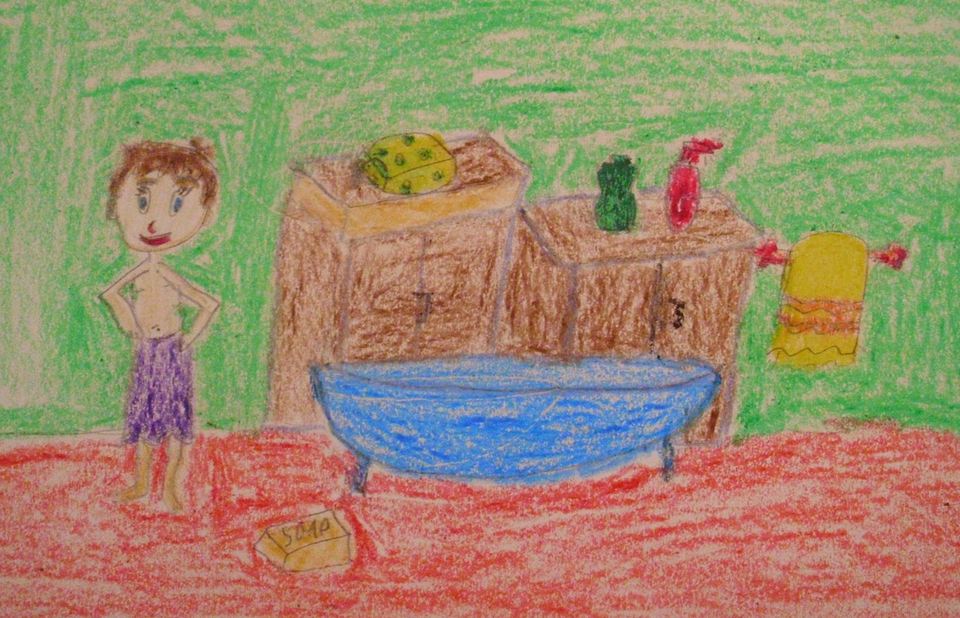 Детский рисунок - После купания