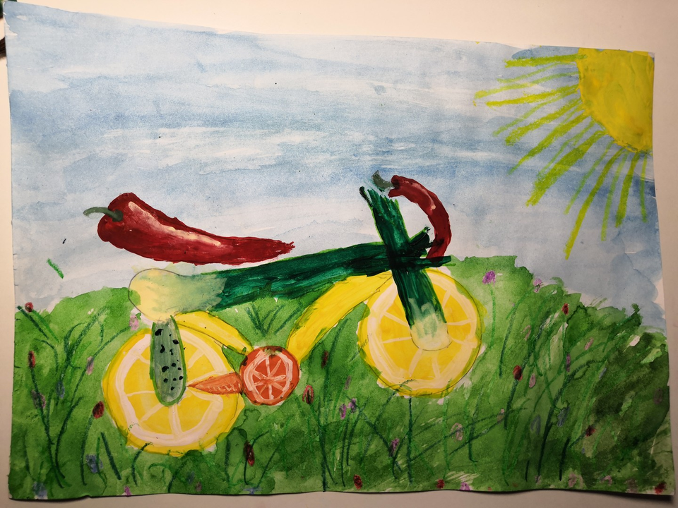 Детский рисунок - Витаминный велосипед