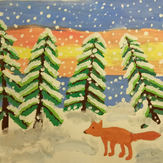 Рисунок "Лиса в зимнем лесу"
