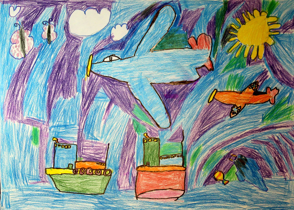 Детский рисунок - Я лечу всей семьёй в Крым