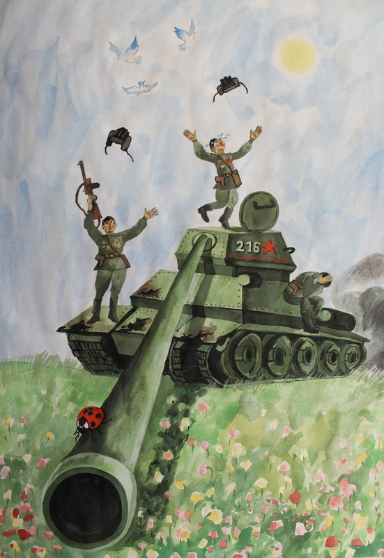 Детский рисунок - День Победы со слезами на глазах
