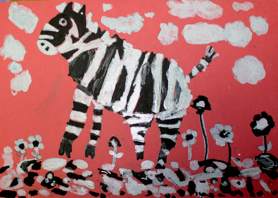 Детский рисунок - Зебра на прогулке