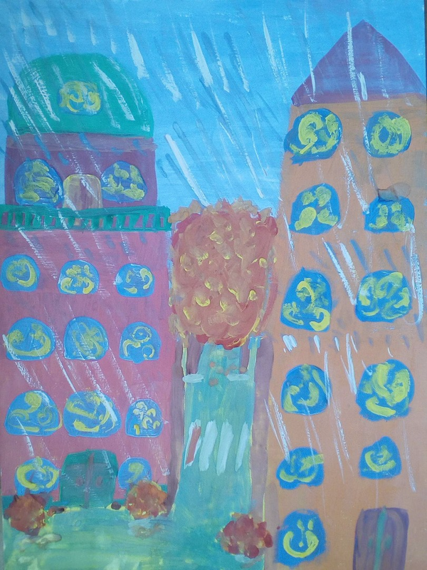 Детский рисунок - Осенний дождь