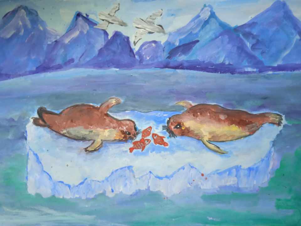 Детский рисунок - Тюлени-крабоеды
