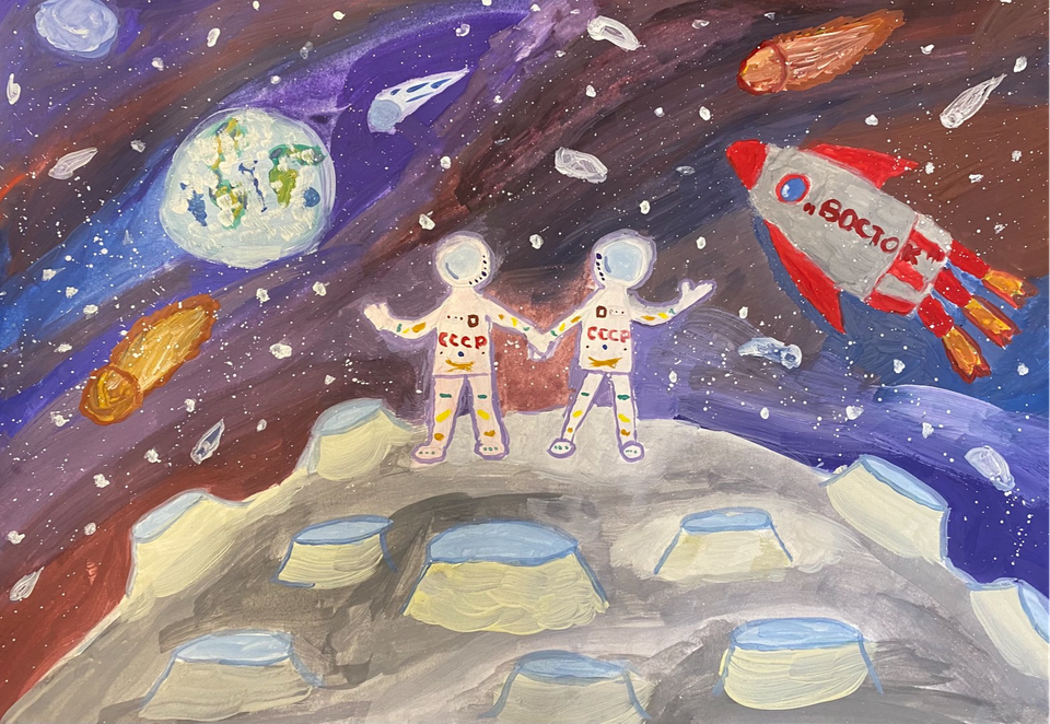 Детский рисунок - Два космонавта