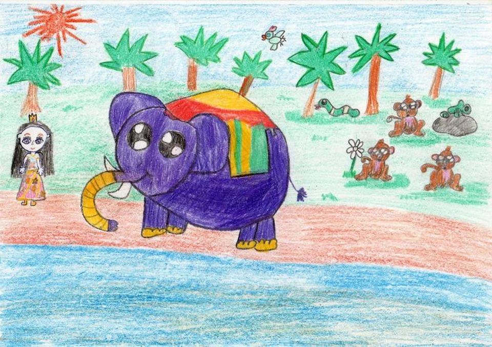 Детский рисунок - Добрый слоник