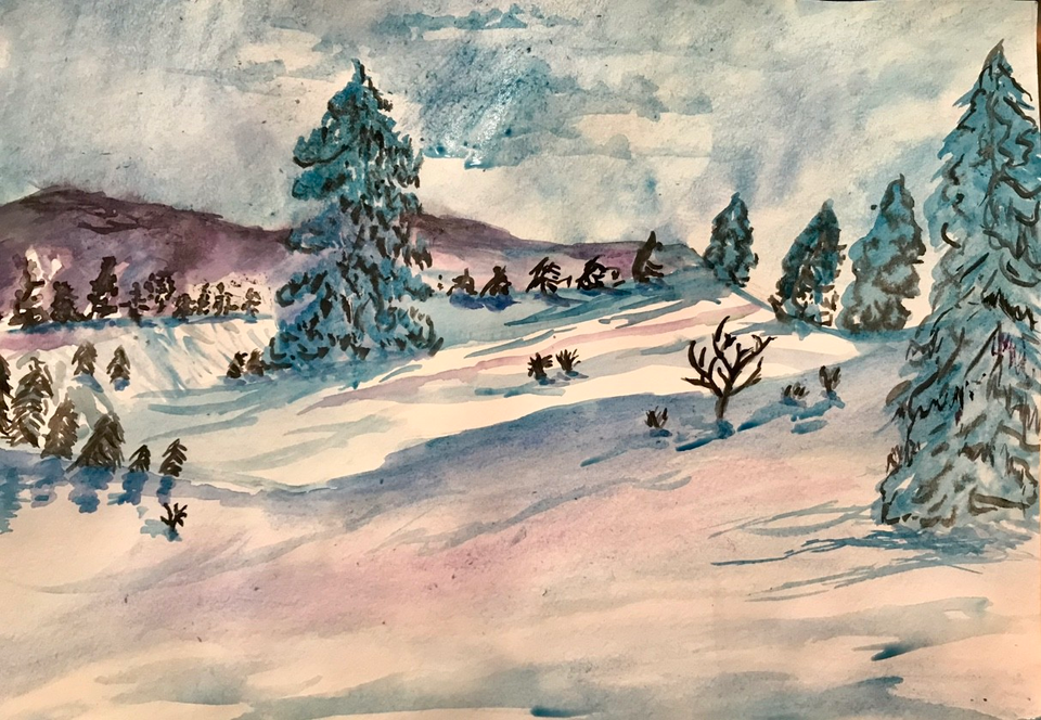 Детский рисунок - Нежная зима