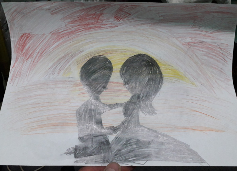 Детский рисунок - Любовь на закате