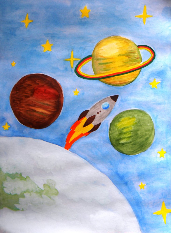 Детский рисунок - Космический полёт