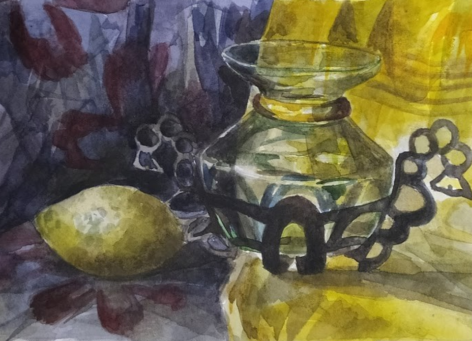 Детский рисунок - ваза с лимоном