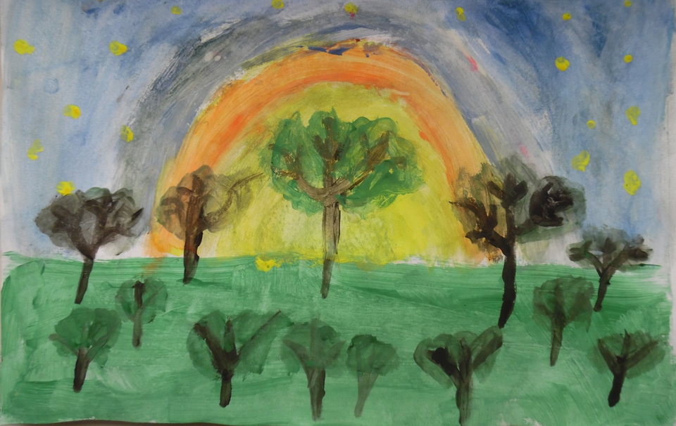 Детский рисунок - Пейзаж и деревья