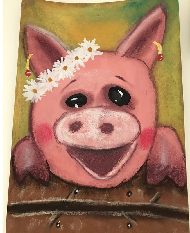 Детский рисунок - Веселая свинка