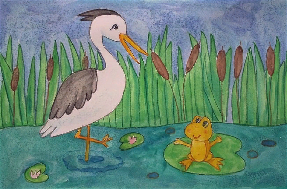 Детский рисунок - Сказка о желтой лягушке