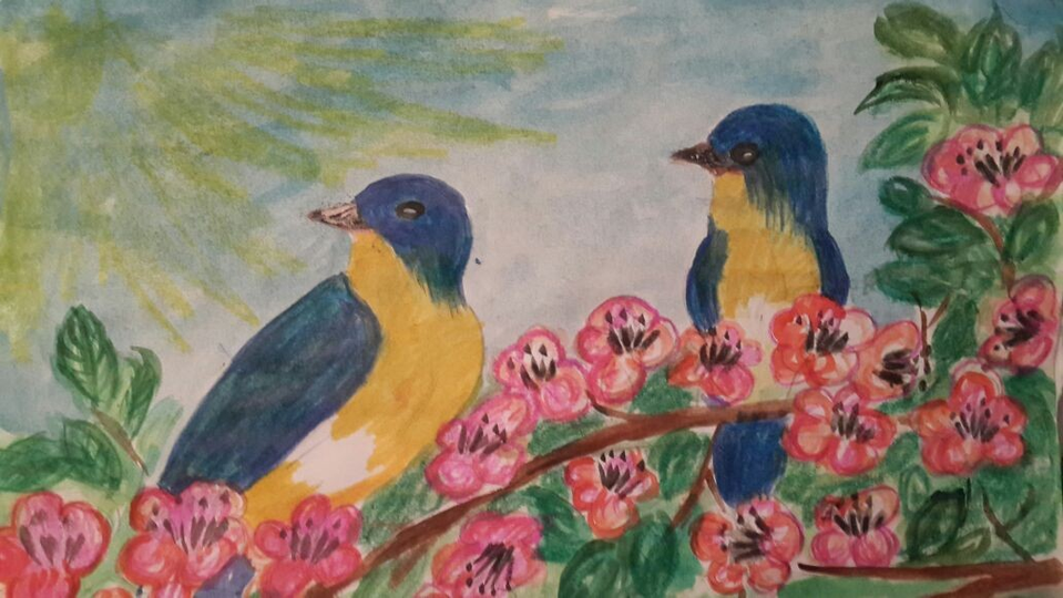 Детский рисунок - Весенние птички