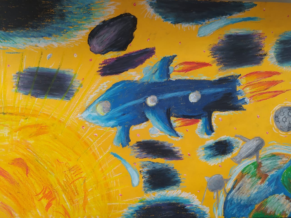 Детский рисунок - Космический корабль - Синяя чайка