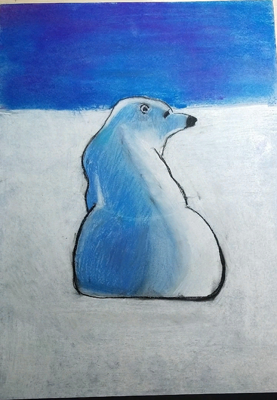Детский рисунок - Медведь и снег