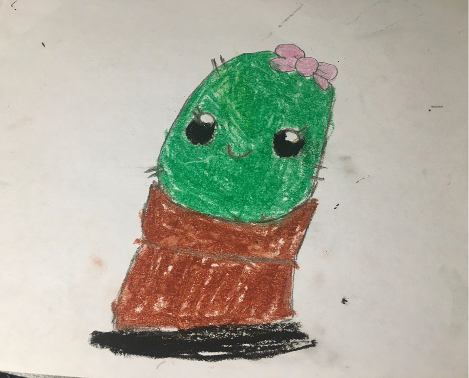 Детский рисунок - Весёлый кактус