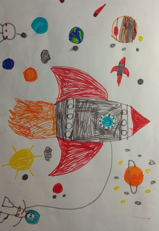 Детский рисунок - в открытом космосе