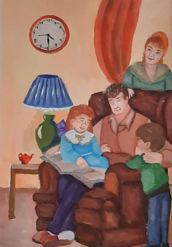 Детский рисунок - Уютный вечер в кругу семьи