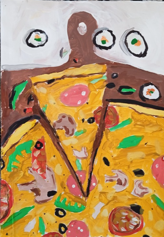 Детский рисунок - Я люблю пиццу