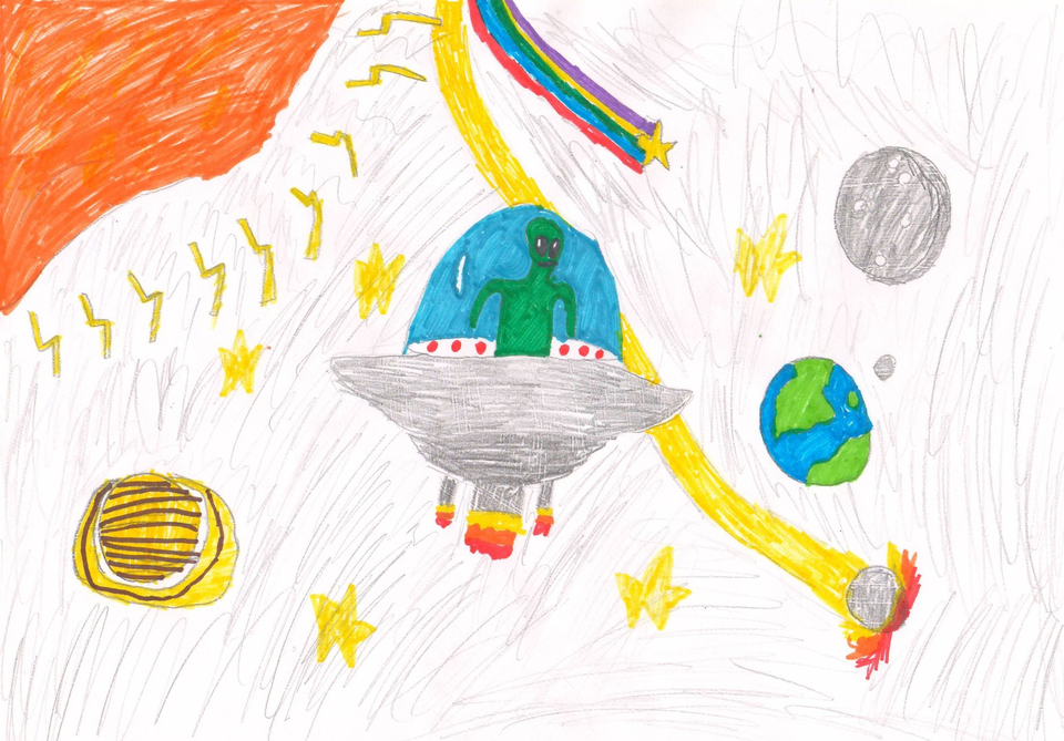 Детский рисунок - Жизнь в космосе