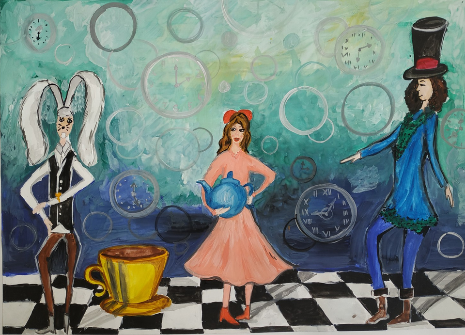 Алиса в стране чудес рисунок чаепитие
