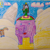 Рисунок "Девушка на слоне в пустыне" на конкурс "Конкурс детского рисунка "Рисовашки и друзья""