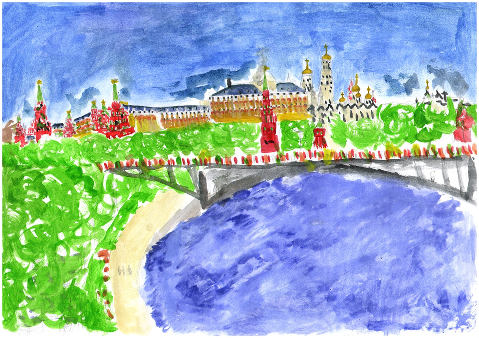 Детский рисунок - Прекрасный город - Москва