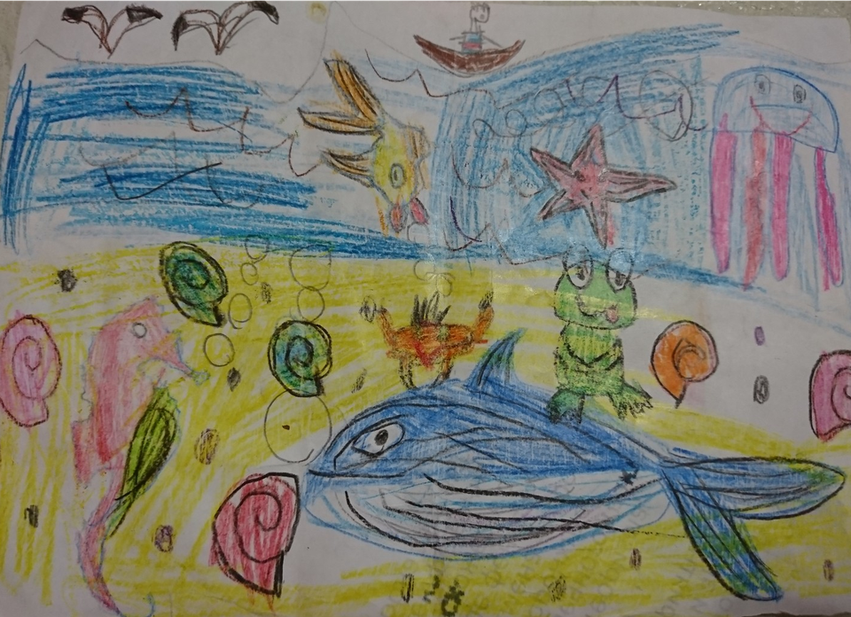 Детский рисунок - лето и подводный мир
