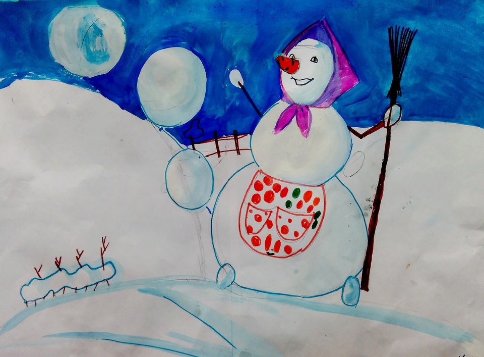Детский рисунок - Снежная баба