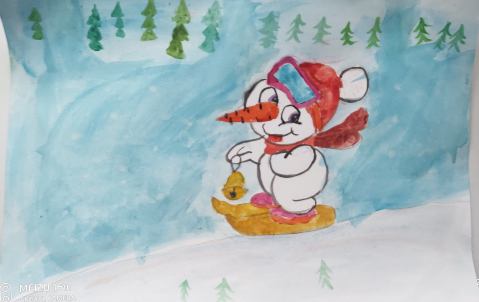 Детский рисунок - Снеговик 2020