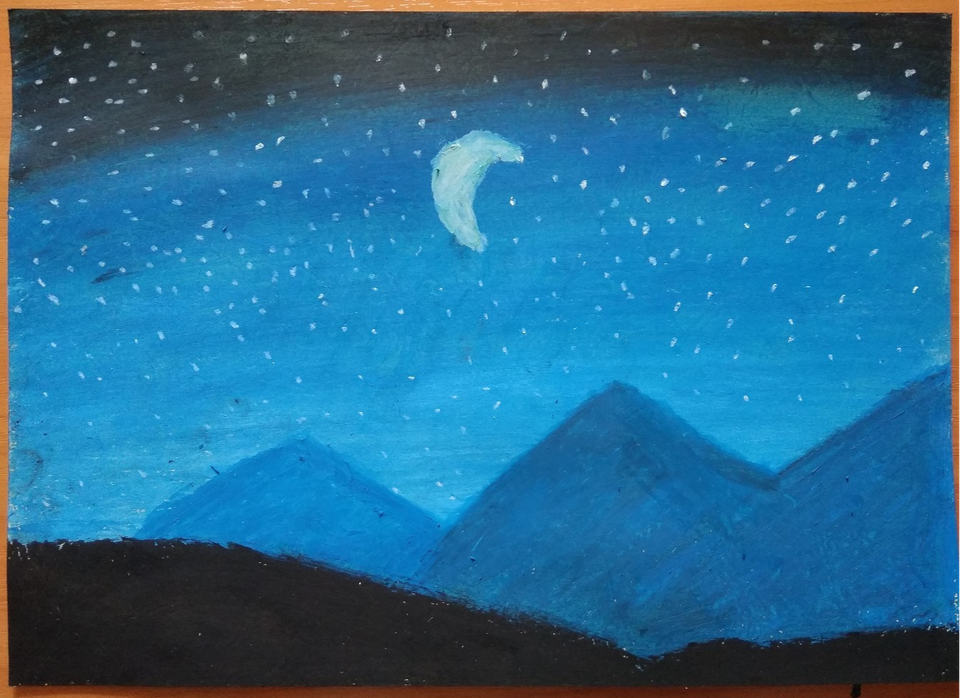 Рисунок - Звёздная ночь в горах
