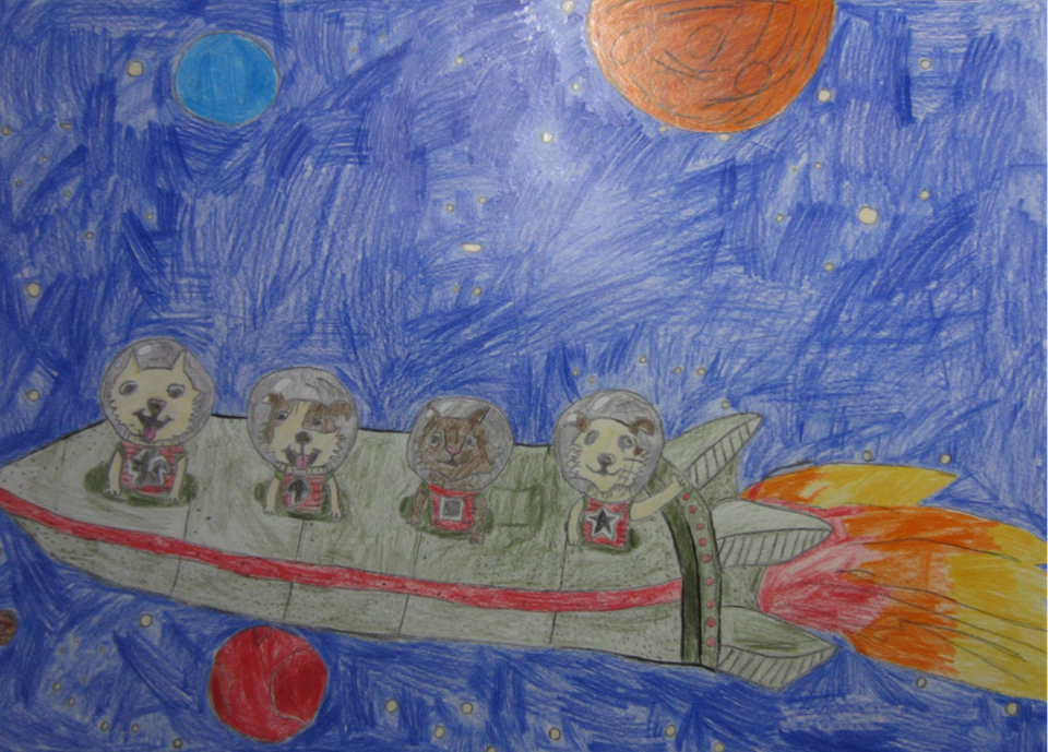 Детский рисунок - Покорители космоса