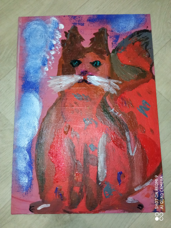 Детский рисунок - Рыжий котейка