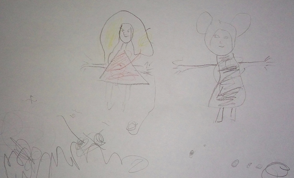 Детский рисунок - Кукутики танцуют