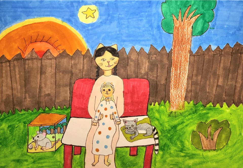 Детский рисунок - Прогулка перед сном