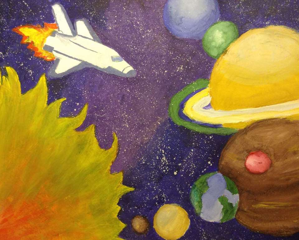 Детский рисунок - путешествие в космос