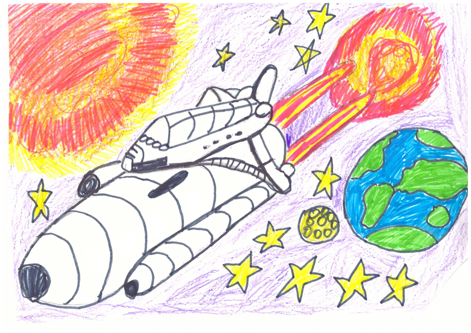 Детский рисунок - Полет в космос
