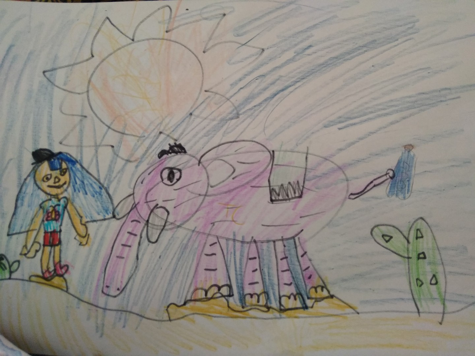 Детский рисунок - Принцесса со слоном