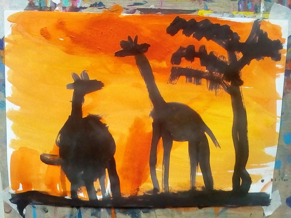Детский рисунок - Семья жирафов