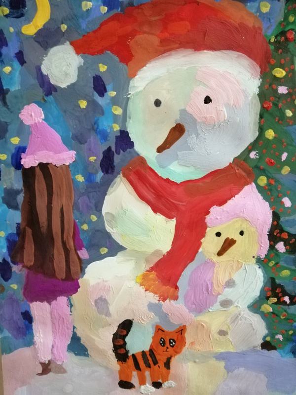 Детский рисунок - Мои снеговики