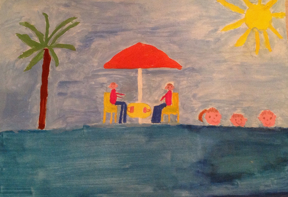 Детский рисунок - Моя семья на море