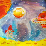 Рисунок "Ракета на луне" на конкурс "Конкурс детского рисунка “Таинственный космос - 2018”"