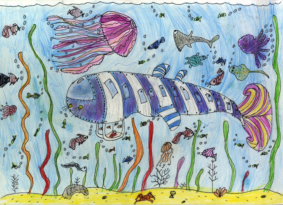 Детский рисунок - подводная лодка