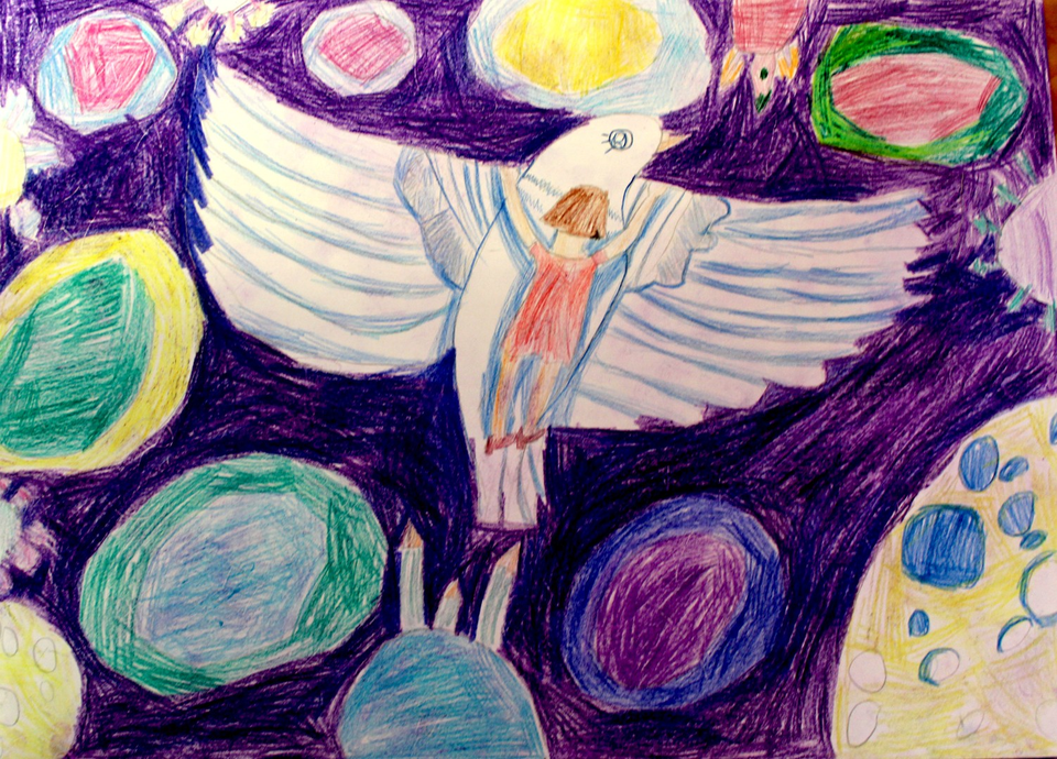 Детский рисунок - Пролетая над Землёй