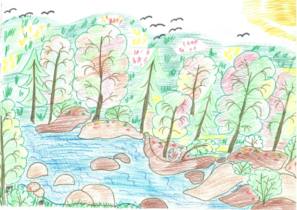 Детский рисунок - Красочный лес
