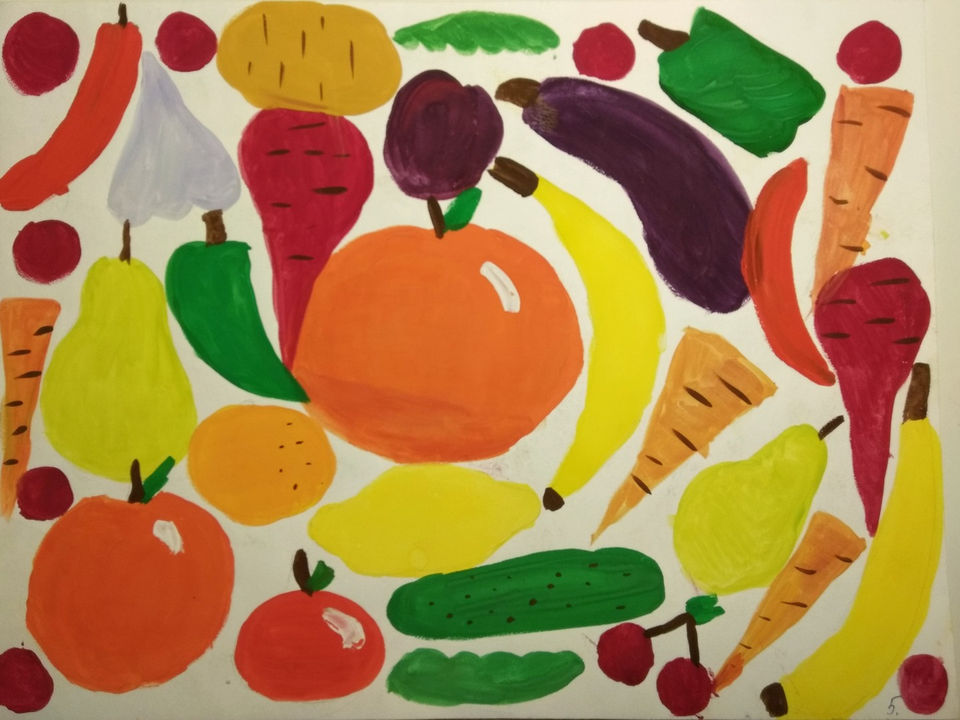 Детский рисунок - Фрукты и овощи